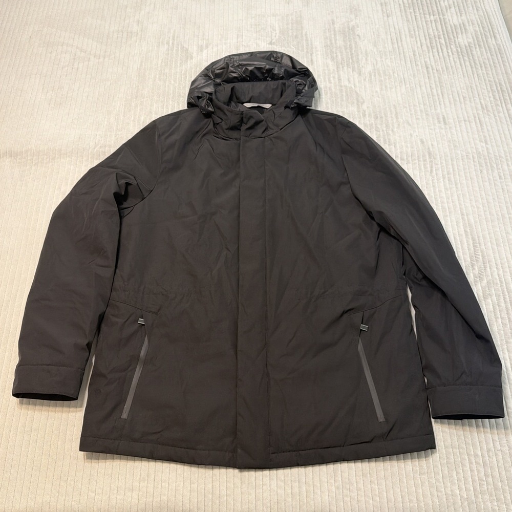 Canali Men Jacket Rain Wind Jacket Size 56/L Hidden Hood Insulated Black
